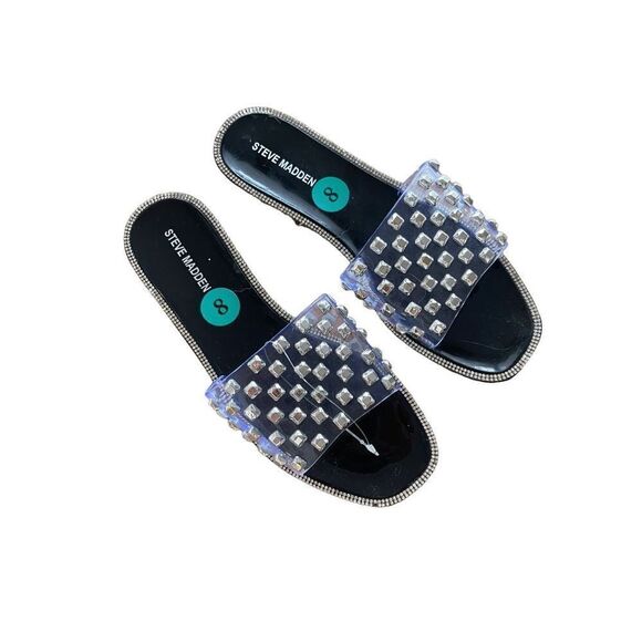 Steve Madden Womens Clear Black Jynn Studded Rhinestone Slide Sandals Size 8 - Picture 5 of 6